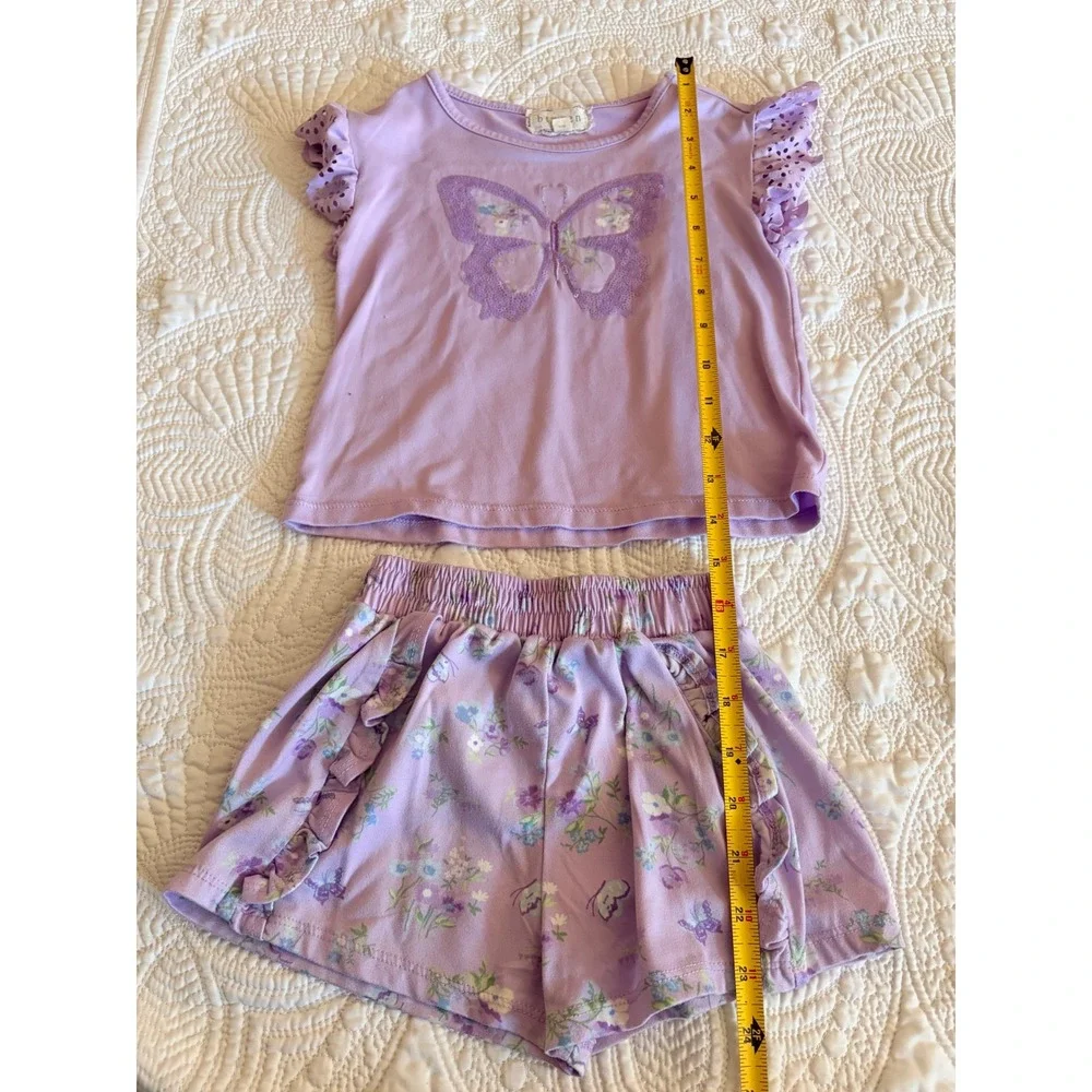btween Toddler Girls Matching Short Set Lilac Purple Butterfly Floral Size 4T